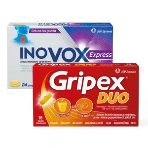 Gripex Duo x 16 tabl + Inovox express x 24 pastylki do ssania (smak miodowo - cytrynowy)