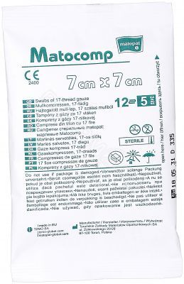 Kompresy gazowe jałowe 17-nitkowe 12-warstwowe 7 x 7cm x 5 szt (Matocomp)
