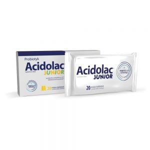 Acidolac Junior o smaku białej czekolady w trójpaku 3 x 20 misio-tabletek