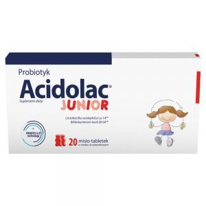 Acidolac Junior o smaku truskawkowym w trójpaku 3 x 20 misio-tabletek