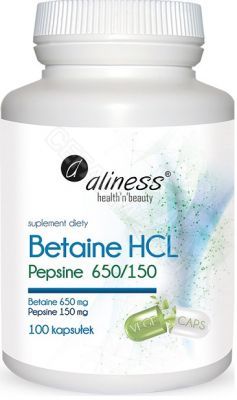 Aliness Betaine HCL, Pepsyna 650/150 mg x 100 kapsułek