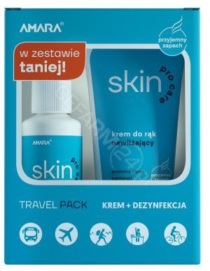 Amara skin pro care Travel Pack - krem do rąk nawilżający 50 ml + płyn do dezynfekcji rąk 30 ml