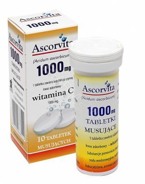 Ascorvita 1000 mg x 10 tabl musujących o smaku cytrynowym