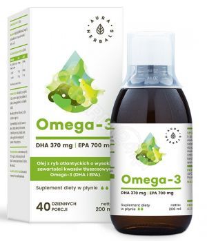 Aura Herbals Omega-3 (370 DHA i 700 EPA) 200 ml + Cynk organiczny (10 mg) + witamina D3 + selen x 36 pastylek do ssania GRATIS!!!