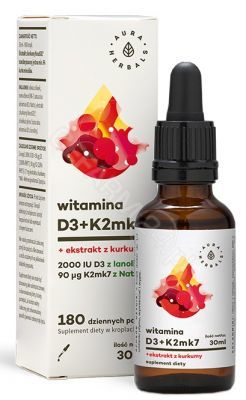 Aura Herbals Witamina D3 + K2mk7 + ekstrakt z kurkumy 30 ml