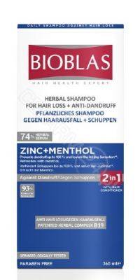 Bioblas ziołowy szampon przeciwłupieżowy przeciwko wypadaniu włosów (cynk + mentol) 360 ml