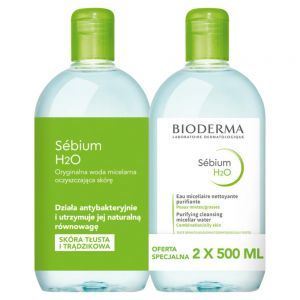 Bioderma sebium H2O - antybakteryjny płyn micelarny do oczyszczania twarzy 500 ml + 500 ml (duopack)