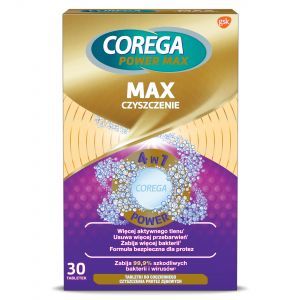 Corega Max Czyszczenie tabletki przeciwbakteryjne do czyszczenia protez zębowych 4w1 z aktywnym tlenem x 30 tabl