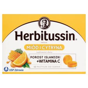 Herbitussin Porost islandzki + witamina C x 12 pastylek do ssania (smak miód i cytryna)
