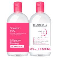 Bioderma Sensibio H2O - płyn micelarny do oczyszczania twarzy i zmywania makijażu 500 ml + 500 ml (duopack)