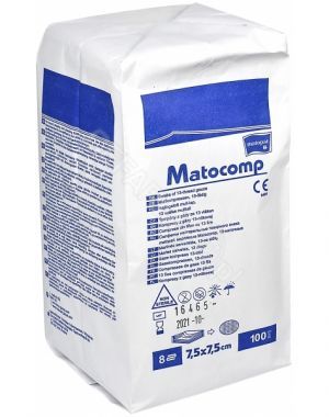 Kompresy bawełniane niejałowe 7,5 x 7,5 cm 13- nitkowe 8-warstwowe x 100 szt (Matocomp)