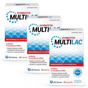 MULTILAC Synbiotyk (Probiotyk + Prebiotyk) w trójpaku 3 x 20 kaps