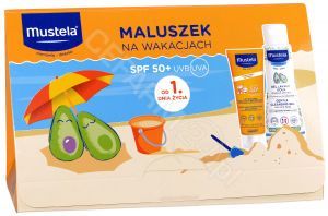 Mustela promocyjny zestaw Maluszek na wakacjach  - mleczko przeciwsłoneczne SPF50+ 40 ml + delikatny żel do mycia 100 ml