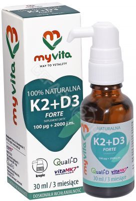 MyVita naturalna witamina K2 + D3 FORTE (100 µg + 2000 j.m.) krople 30 ml