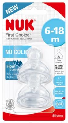NUK silikonowy smoczek do butelki First Choice+ (6-18 miesięcy) Flow Control x 2 szt