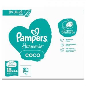 Pampers Harmonie Coco chusteczki nawilżane 18 x 44 szt (0% plastic)