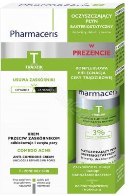 Pharmaceris T promocyjny zestaw - Comedo Acne krem przeciw zaskórnikom 40 ml +  Sebo-Almond-Claris oczyszczający płyn bakteriostatyczny 80 ml GRATIS !!!