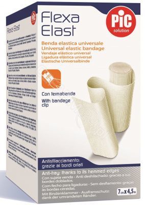 PIC FlexaElast bandaż elastyczny o średnim ucisku 7 cm x 4,5 m ze spinką biały