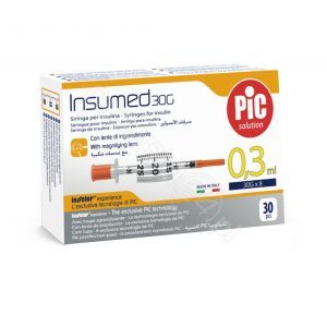 PIC Insumed 0,3 ml 30 G 8 mm strzykawki insulinowe z powiększeniem x 30 szt