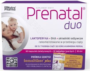 Prenatal duo (Prenatal classic 30 kaps + Prenatal dha 60 kaps) + Femaltiker Plus x 1 saszetka GRATIS !!!