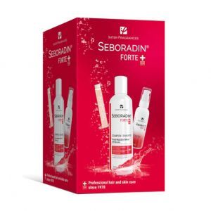 Seboradin Forte promocyjny zestaw - szampon przeciw wypadaniu włosów 200 ml + booster przeciw wypadaniu włosów 50 ml + ampułki przeciw wypadaniu włosów 77 ml (14 x 5,5 ml)