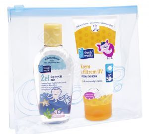 Skarb Matki promocyjny zestaw - krem z filtrem dla niemowląt i dzieci UV spf50+75 ml + żel do mycia rąk bez wody 80 ml + kosmetyczka GRATIS!!!