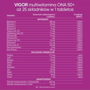 Vigor multiwitamina ONA 50+ zestaw witamin i minerałów z ashwagandhą i reishi x 60 tabl