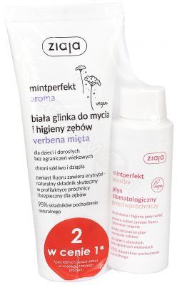 Ziaja Mintperfekt biała glinka do mycia i higieny zębów Verbena Mięta 100 ml + płyn stomatologiczny przeciwpróchniczy 40 ml